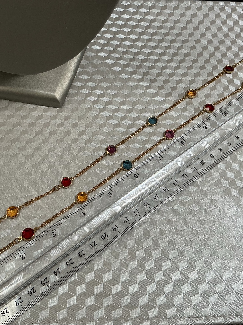 Gold Multi-Color Bezel Station Chain necklace- Women